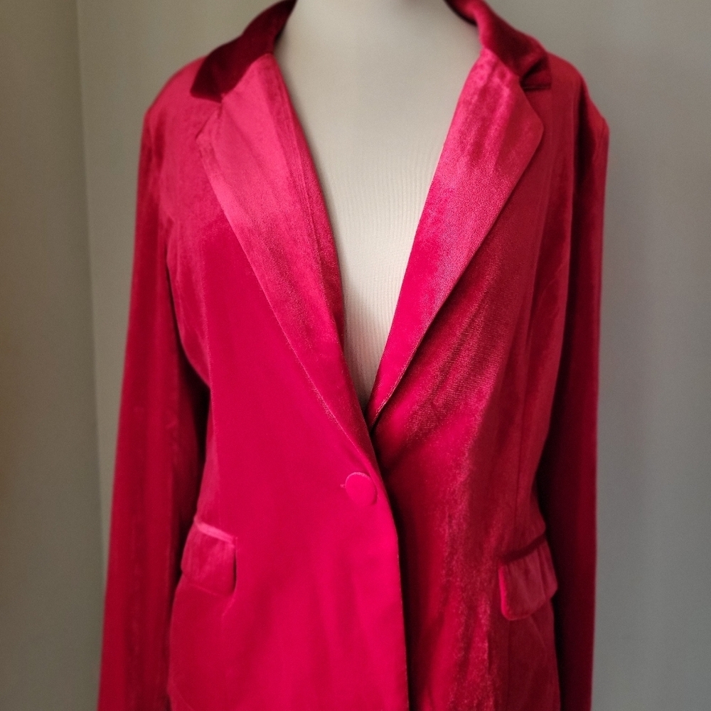 MNI Red Velvet Boyfriend Blazer Jacket - Size Large - Picture 8 of 11